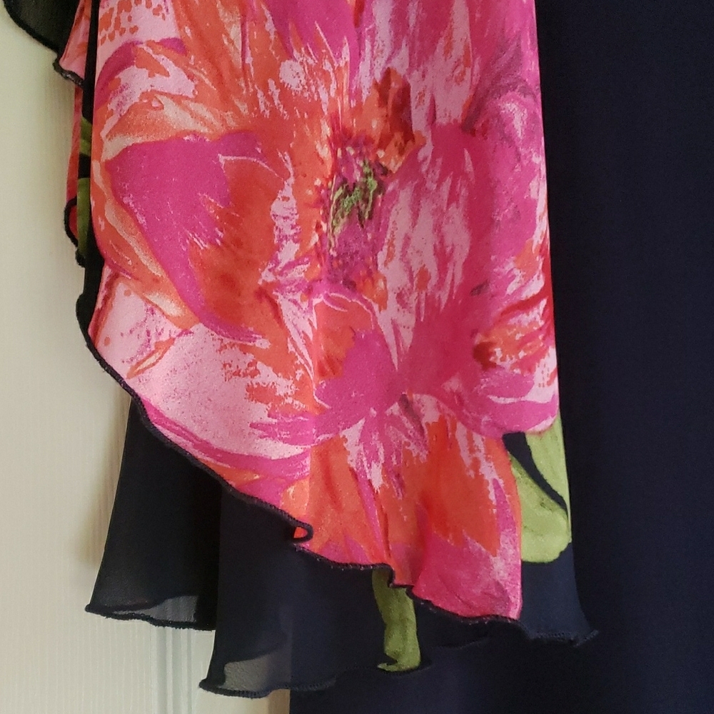 Tiana B Women's Printed Floral Chiffon Mock Overlay Kimono Dress w/Necklace - Picture 4 of 14